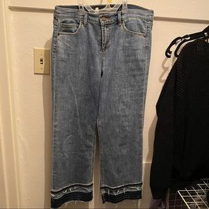 Flare distressed two tone hem jeans